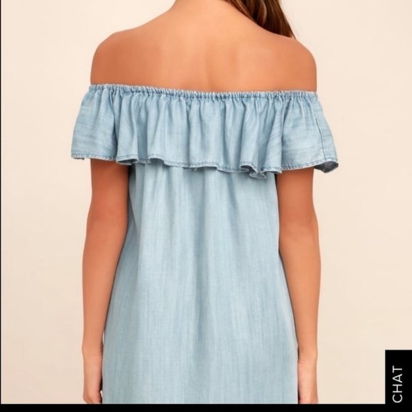 Lulu's Light Blue Chambray Off-the-Shoulder Dress "Standout Style" - Picture 2 of 8